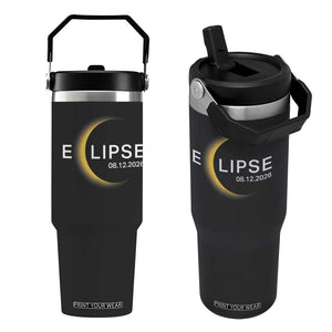 Minimalist 2026 Total Solar Eclipse Flip Straw Tumbler August 12 Totality Astronomy Souvenir TS02 One Size: 30 oz Black Print Your Wear