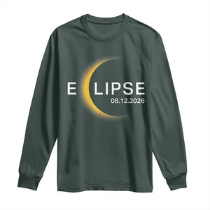 Minimalist 2026 Total Solar Eclipse Long Sleeve Shirt August 12 Totality Astronomy Souvenir TS02 Dark Forest Green Print Your Wear