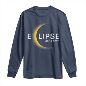 Minimalist 2026 Total Solar Eclipse Long Sleeve Shirt August 12 Totality Astronomy Souvenir TS02 Navy Print Your Wear
