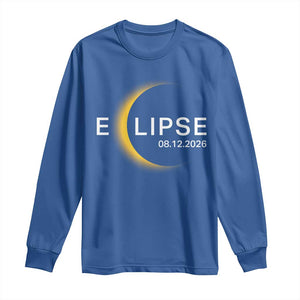 Minimalist 2026 Total Solar Eclipse Long Sleeve Shirt August 12 Totality Astronomy Souvenir TS02 Royal Blue Print Your Wear