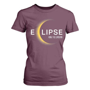 Minimalist 2026 Total Solar Eclipse T Shirt For Women August 12 Totality Astronomy Souvenir TS02 Maroon Print Your Wear