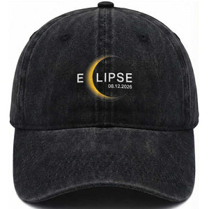 Minimalist 2026 Total Solar Eclipse Washed Cotton Baseball Cap August 12 Totality Astronomy Souvenir TS02 Print Your Wear