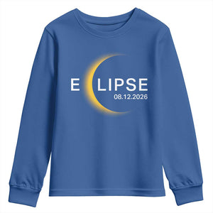 Minimalist 2026 Total Solar Eclipse Youth Sweatshirt August 12 Totality Astronomy Souvenir TS02 Royal Blue Print Your Wear