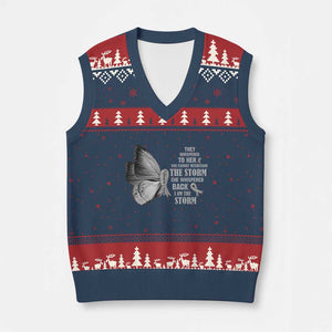 Parkinson's Awareness V-Neck Knit Sweater Vest She Whispered Back I Am The Storm Support Squad TS02 Navy Red Print Your Wear