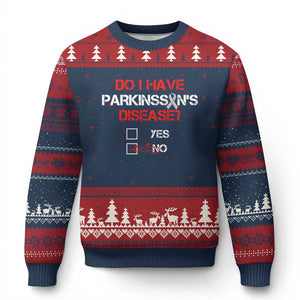 Parkinson's Awareness Ugly Christmas Sweater Yes No Warrior Survivor Support TS02 Navy Red Print Your Wear