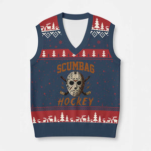 Scumbag Hockey Goalie Mask Distressed Sports Graphic V-Neck Knit Sweater Vest TS02 Navy Red Print Your Wear