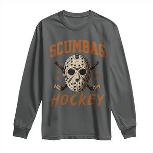Scumbag Hockey Goalie Mask Distressed Sports Graphic Long Sleeve Shirt TS02 Dark Heather Print Your Wear