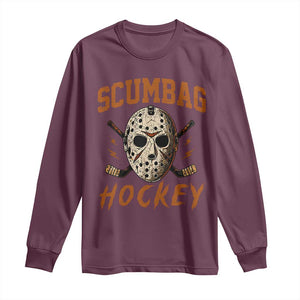Scumbag Hockey Goalie Mask Distressed Sports Graphic Long Sleeve Shirt TS02 Maroon Print Your Wear