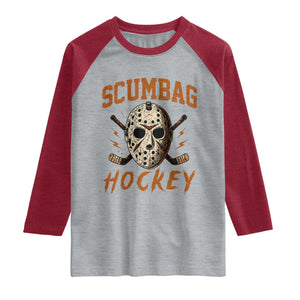 Scumbag Hockey Goalie Mask Distressed Sports Graphic Raglan Shirt TS02 Heather Gray Heather Red Print Your Wear