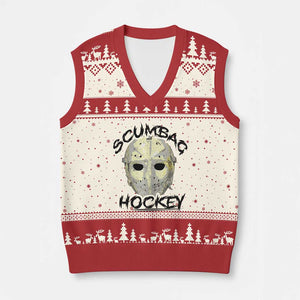 Scumbag Hockey Goalie Mask Vintage Graphic V-Neck Knit Sweater Vest TS02 Beige Red Print Your Wear