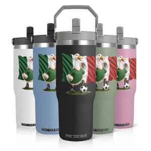 Merlin the Duck Mexico Flag Soccer Player Flip Straw Tumbler Mexican Pride Football Fans