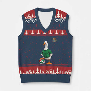 Merlin the Duck Soccer Player Mexico Fans V-Neck Knit Sweater Vest Mexican Sports Futbol Lovers Viral Animal in Green Jersey Graphic