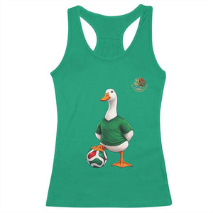 Merlin the Duck Soccer Player Mexico Fans Racerback Tank Top Mexican Sports Futbol Lovers Viral Animal in Green Jersey Graphic