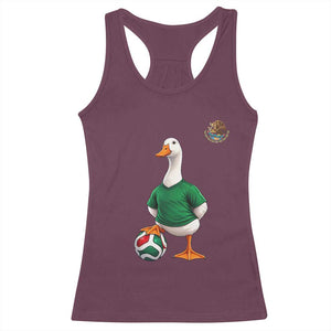 Merlin the Duck Soccer Player Mexico Fans Racerback Tank Top Mexican Sports Futbol Lovers Viral Animal in Green Jersey Graphic
