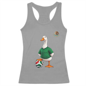 Merlin the Duck Soccer Player Mexico Fans Racerback Tank Top Mexican Sports Futbol Lovers Viral Animal in Green Jersey Graphic
