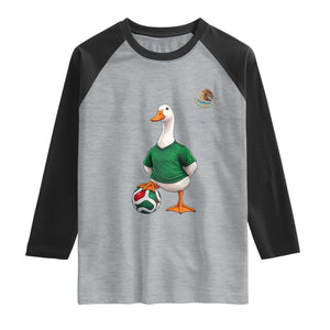 Merlin the Duck Soccer Player Mexico Fans Raglan Shirt Mexican Sports Futbol Lovers Viral Animal in Green Jersey Graphic
