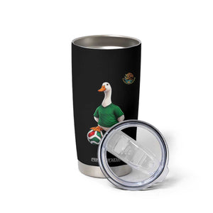 Merlin the Duck Soccer Player Mexico Fans Tumbler Cup Mexican Sports Futbol Lovers Viral Animal in Green Jersey Graphic