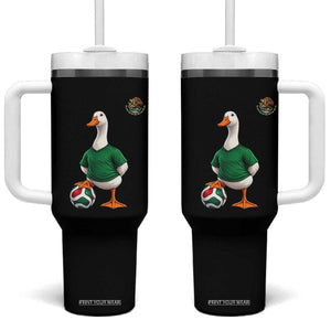 Merlin the Duck Soccer Player Mexico Fans Tumbler With Handle Mexican Sports Futbol Lovers Viral Animal in Green Jersey Graphic