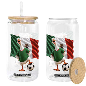 Funny Screaming Merlin the Duck Glass Can Mexico Soccer Flag Football Fans
