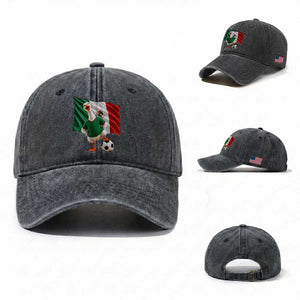 Funny Screaming Merlin the Duck Washed Cotton Baseball Cap Mexico Soccer Flag Football Fans