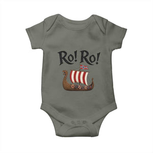 Funny Norwegian Viking Longship Ro Ro Baby Onesie Retro Norge Norway Flag Football Fans TS02 Military Green Print Your Wear