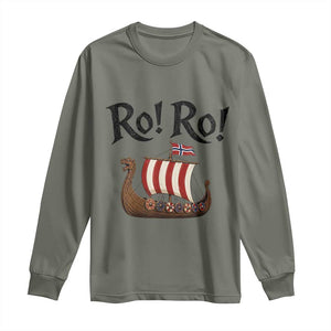 Funny Norwegian Viking Longship Ro Ro Long Sleeve Shirt Retro Norge Norway Flag Football Fans TS02 Military Green Print Your Wear
