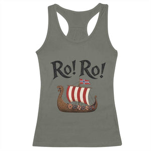Funny Norwegian Viking Longship Ro Ro Racerback Tank Top Retro Norge Norway Flag Football Fans TS02 Military Green Print Your Wear