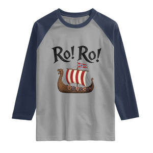 Funny Norwegian Viking Longship Ro Ro Raglan Shirt Retro Norge Norway Flag Football Fans TS02 Sport Gray Navy Print Your Wear