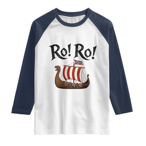 Funny Norwegian Viking Longship Ro Ro Raglan Shirt Retro Norge Norway Flag Football Fans TS02 White Navy Print Your Wear