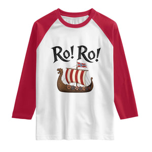 Funny Norwegian Viking Longship Ro Ro Raglan Shirt Retro Norge Norway Flag Football Fans TS02 White Red Print Your Wear