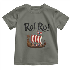 Funny Norwegian Viking Longship Ro Ro Toddler T Shirt Retro Norge Norway Flag Football Fans TS02 Military Green Print Your Wear