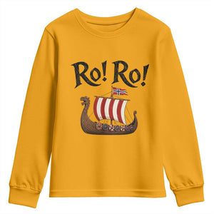 Funny Norwegian Viking Longship Ro Ro Youth Sweatshirt Retro Norge Norway Flag Football Fans TS02 Gold Print Your Wear