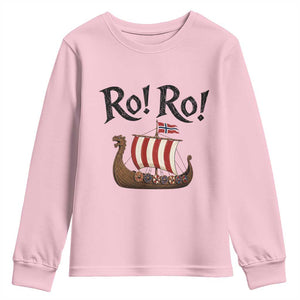 Funny Norwegian Viking Longship Ro Ro Youth Sweatshirt Retro Norge Norway Flag Football Fans TS02 Light Pink Print Your Wear