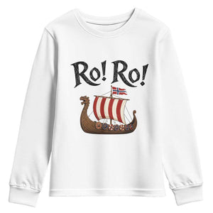 Funny Norwegian Viking Longship Ro Ro Youth Sweatshirt Retro Norge Norway Flag Football Fans TS02 White Print Your Wear