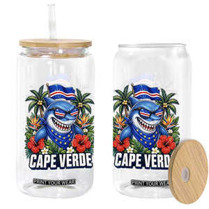 Cape Verde Cool Blue Shark Tropical Graphic Glass Can Cabo Verde Paradise Verdean Soccer Football Fans TS02 Print Your Wear