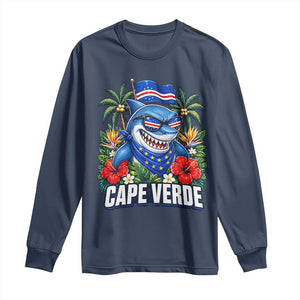 Cape Verde Cool Blue Shark Tropical Graphic Long Sleeve Shirt Cabo Verde Paradise Verdean Soccer Football Fans