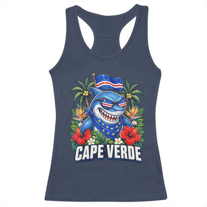 Cape Verde Cool Blue Shark Tropical Graphic Racerback Tank Top Cabo Verde Paradise Verdean Soccer Football Fans