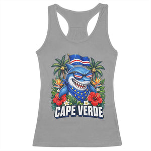 Cape Verde Cool Blue Shark Tropical Graphic Racerback Tank Top Cabo Verde Paradise Verdean Soccer Football Fans