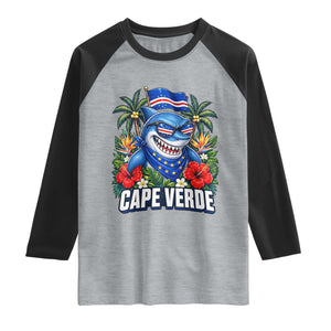 Cape Verde Cool Blue Shark Tropical Graphic Raglan Shirt Cabo Verde Paradise Verdean Soccer Football Fans