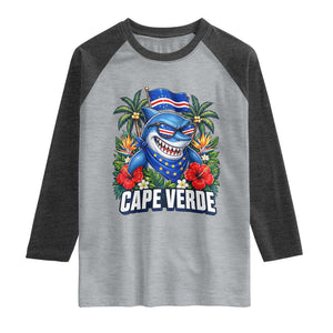Cape Verde Cool Blue Shark Tropical Graphic Raglan Shirt Cabo Verde Paradise Verdean Soccer Football Fans