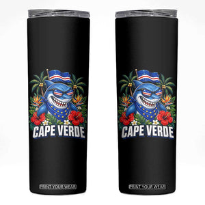 Cape Verde Cool Blue Shark Tropical Graphic Skinny Tumbler Cabo Verde Paradise Verdean Soccer Football Fans TS02 Black Print Your Wear