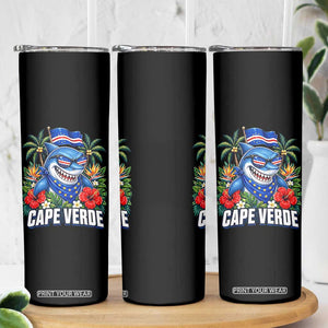Cape Verde Cool Blue Shark Tropical Graphic Skinny Tumbler Cabo Verde Paradise Verdean Soccer Football Fans TS02 Print Your Wear