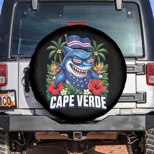 Cape Verde Cool Blue Shark Tropical Graphic Spare Tire Cover Cabo Verde Paradise Verdean Soccer Football Fans TS02 No hole Black Print Your Wear