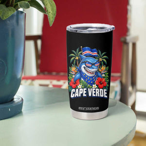 Cape Verde Cool Blue Shark Tropical Graphic Tumbler Cup Cabo Verde Paradise Verdean Soccer Football Fans TS02 Print Your Wear