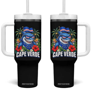 Cape Verde Cool Blue Shark Tropical Graphic Tumbler With Handle Cabo Verde Paradise Verdean Soccer Football Fans TS02 One Size: 40 oz Black Print Your Wear