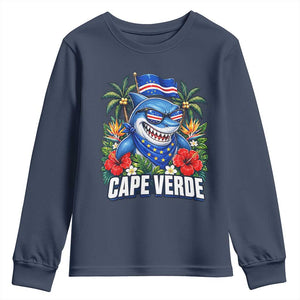 Cape Verde Cool Blue Shark Tropical Graphic Youth Sweatshirt Cabo Verde Paradise Verdean Soccer Football Fans