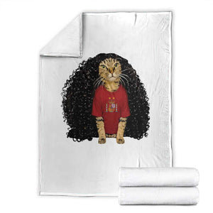 Funny Long Curly Hair Wig Soccer Cat Graphic Throw Blanket Spain Espana Sports Fans Meme Spanish Pride