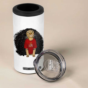 Funny Long Curly Hair Wig Soccer Cat Graphic 4 in 1 Can Cooler Tumbler Spain Espana Sports Fans Meme Spanish Pride