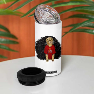 Funny Long Curly Hair Wig Soccer Cat Graphic 4 in 1 Can Cooler Tumbler Spain Espana Sports Fans Meme Spanish Pride