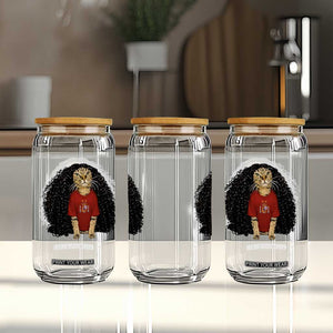 Funny Long Curly Hair Wig Soccer Cat Graphic Glass Can Spain Espana Sports Fans Meme Spanish Pride